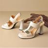 Fashion 2025 New Heels Shoes with Metal Decoration Women Sandals Square Toe Thick Heeled Pumps Elegant Leather Shoes Outside