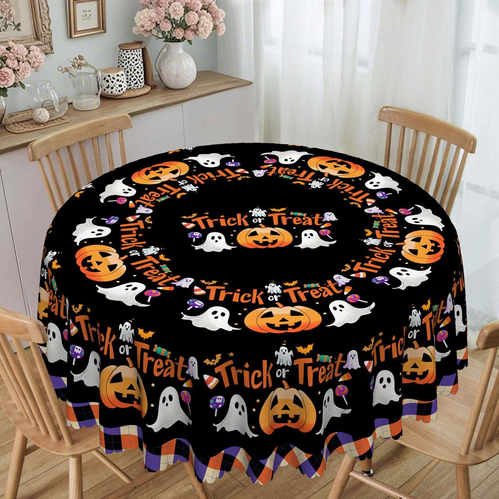 1 Halloween Tablecloth - Pumpkin, Candy Pattern Horror Party Decor, Washable Polyester Tablecloth
