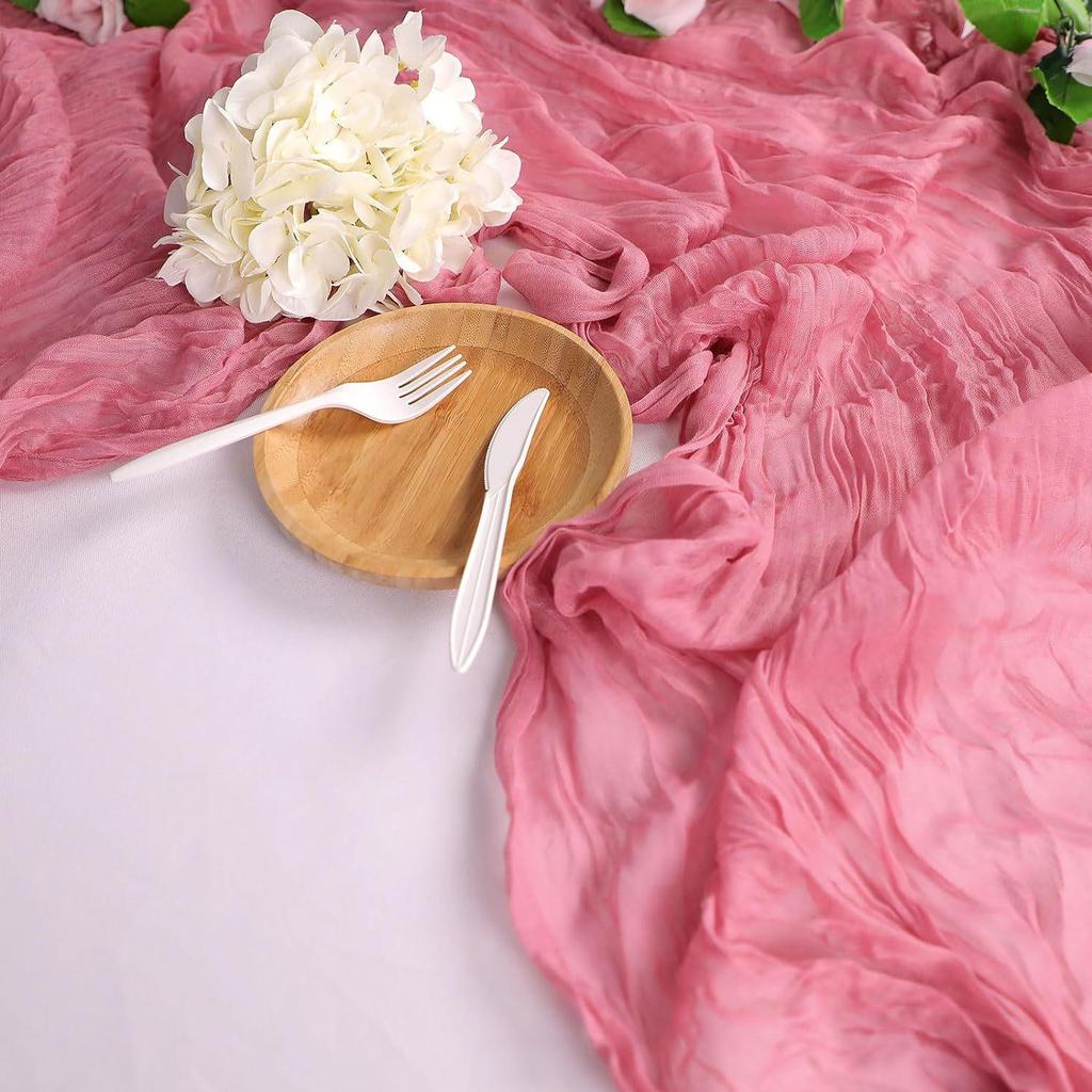 Pink Ruffled Voile Table Runner for Weddings & Parties, Sweet Kindergarten & Salon Decor