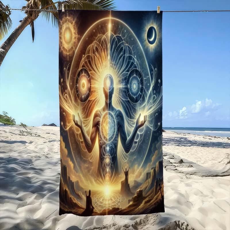 Telo da Spiaggia con Disegno di Energia Spirituale, Telo da Spiaggia Super Assorbente, Popolare per Capodanno, Comodo e Pratico