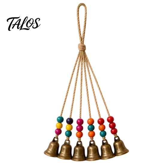 Exotic Style Home Decor Bohemian Metal Bell Pendant with Wooden Beads & Jute Rope, Retro Colorful Beaded Door Hanger Hanging Wind Chime for Window And