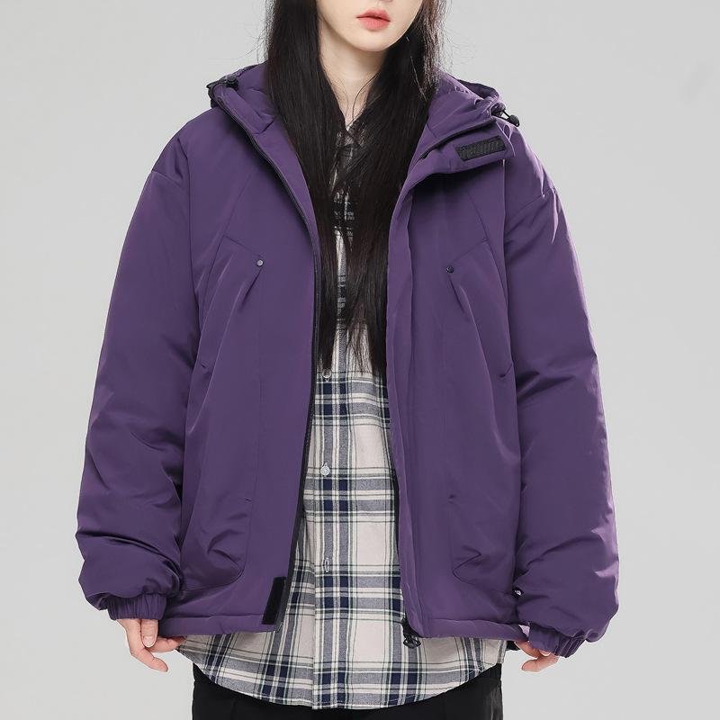 Casual Men's and Women's Cotton Clothes, Winter Hong Kong Style, Loose Plus Size Hood, Waterproof and Warm, Solid Color Men's Jacket, Cotton Clothes
