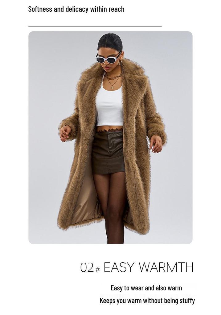 Women's Long Faux Fur Lapel Coat - European & American Autumn/Winter Style