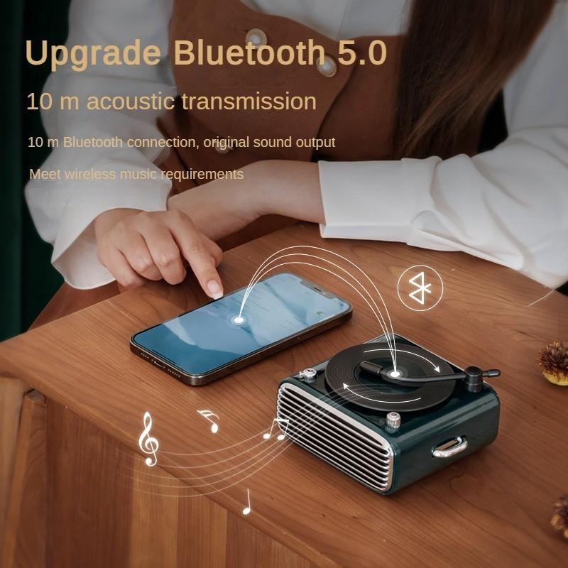 5W 6D Portable Solo Player Retro Record Player with Radio and TF Card Insertion Stereo Sound Effect Bluetooth Speaker 130*115*60mm
