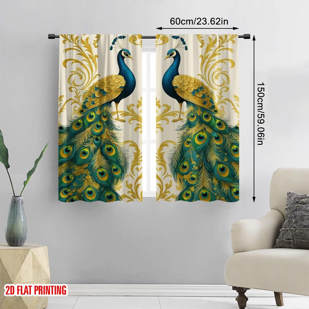 2pcs,2D Plane Printing Curtains Digital Printed Regal Peacocks Versatile Polyester Fabric (without Rod) All Seasons for Living