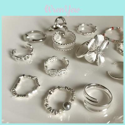 Trendy Womens Adjustable Pearl Silver Ring Sophisticated Geometric Style Accessory