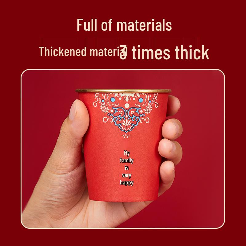 Disposable Gold Foil Wedding Tea Cups: Thickened Red Festive Collection