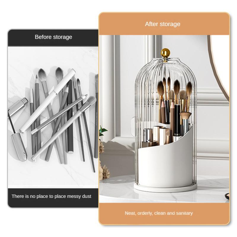 Make-up Pinselhalter 360° drehbar Tragbar 12,2x27cm Transparent Schwarz/weiß Make-up Werkzeuge Kosmetik-Organizer mit Deckel Luxus Pet