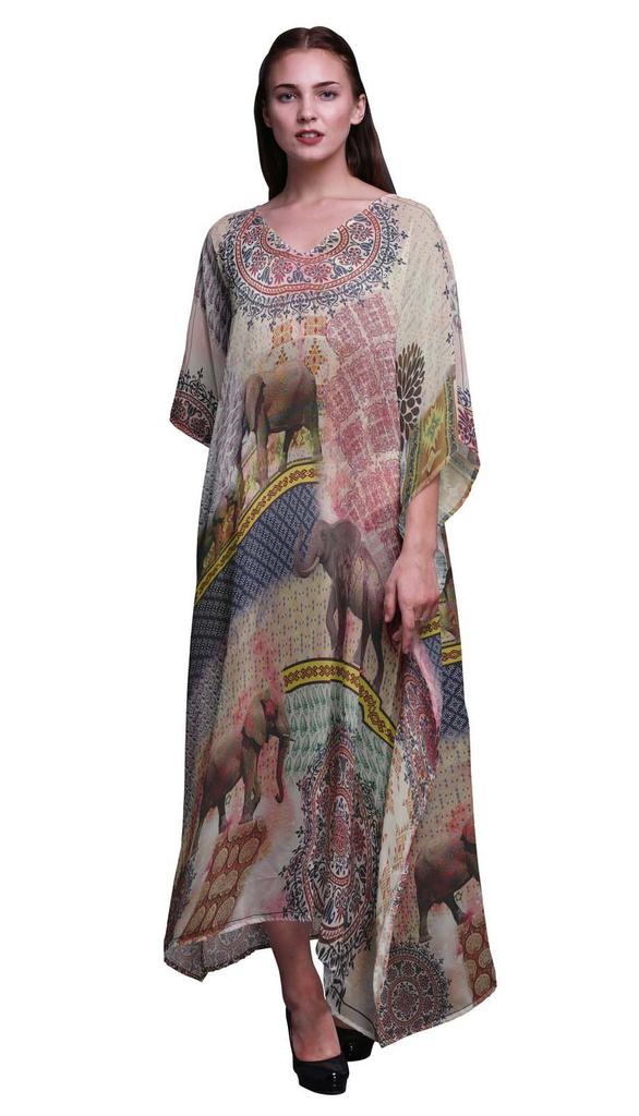 Phagun Elephant Animal Beach Kaftan Bikini Cover Up Womena    S Maxi Dress Long