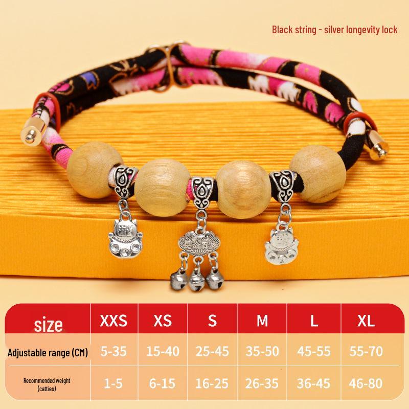 Camphor Wood Cat Collar with Bell and Longevity Lock - Pet Necklace Accessories