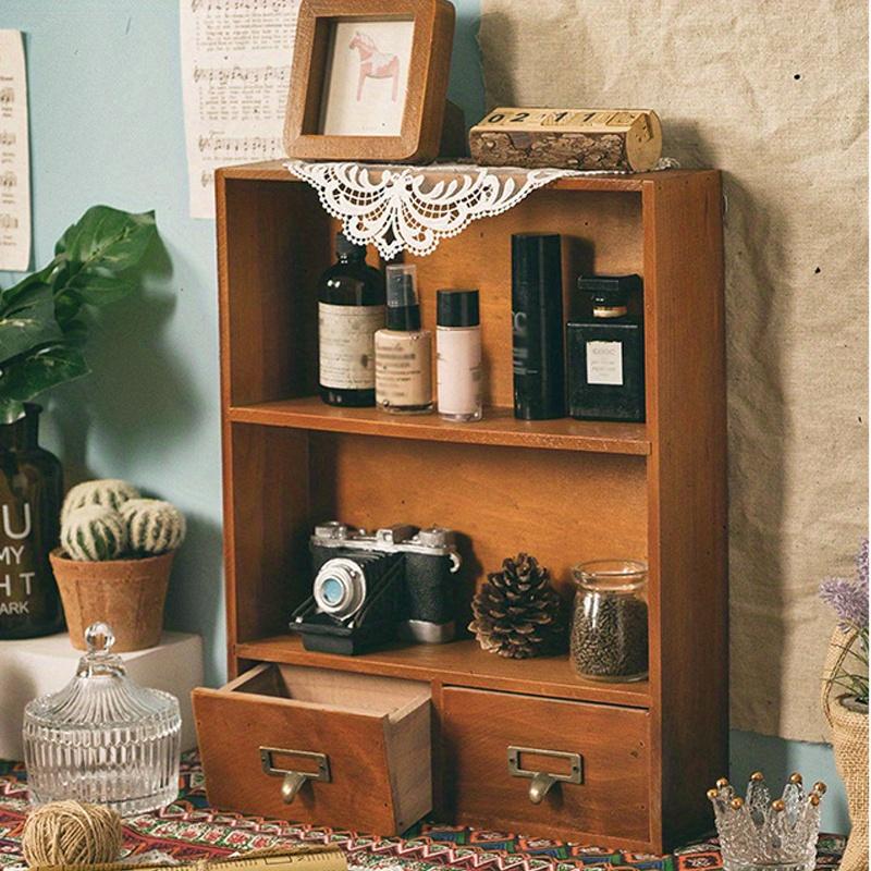 1pc 2/9 Squares Vintage Wooden Dividers Organizer with 2 Drawers,Makeup&perfume&dolls Display Container Cabinet.