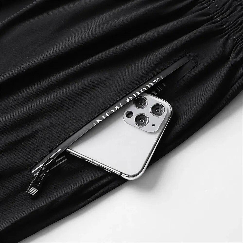 Summer Ice Silk Pants Men Ultra-Thin Cooling Quick-Drying Sports Casual Pants Loose Breathable Outdoor Training Fitness Trousers