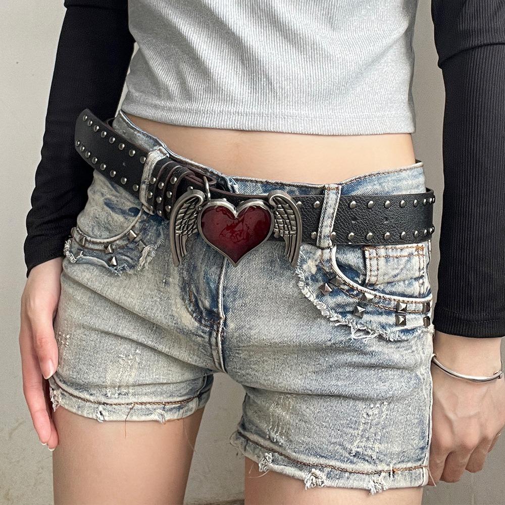 Trendy Punk Rivet Belts Double Hole Eyelet Grommet PU Leather Waistband Vintage Gothic Waistband