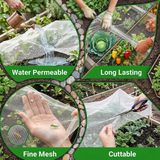 10Ft Insect Barrier Netting Fine Mesh Plant Cover Garden Row Cover Bird Netting for Raised Beds Greenhouse Vegetables Fruits