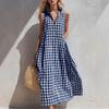 Women’s Sleeveless Maxi Dress Button Down Loose Fit Long Dress with Collared Neckline for Beach or Vacation Wear
