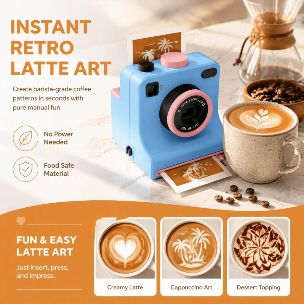 Funny 3D Printed Latte Camera Vintage Look Coffee Powder Print Camera Table Display