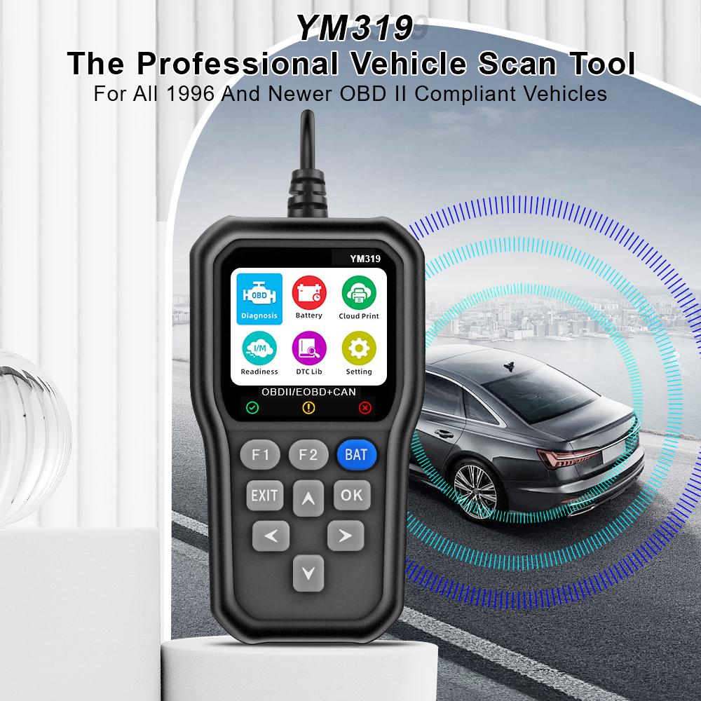 Tester baterií Vícejazyčný systém kontroly motoru YM319 Vymazání/vymazání kódů Čtečka kódů Diagnostický nástroj automobilu OBD2 Skener