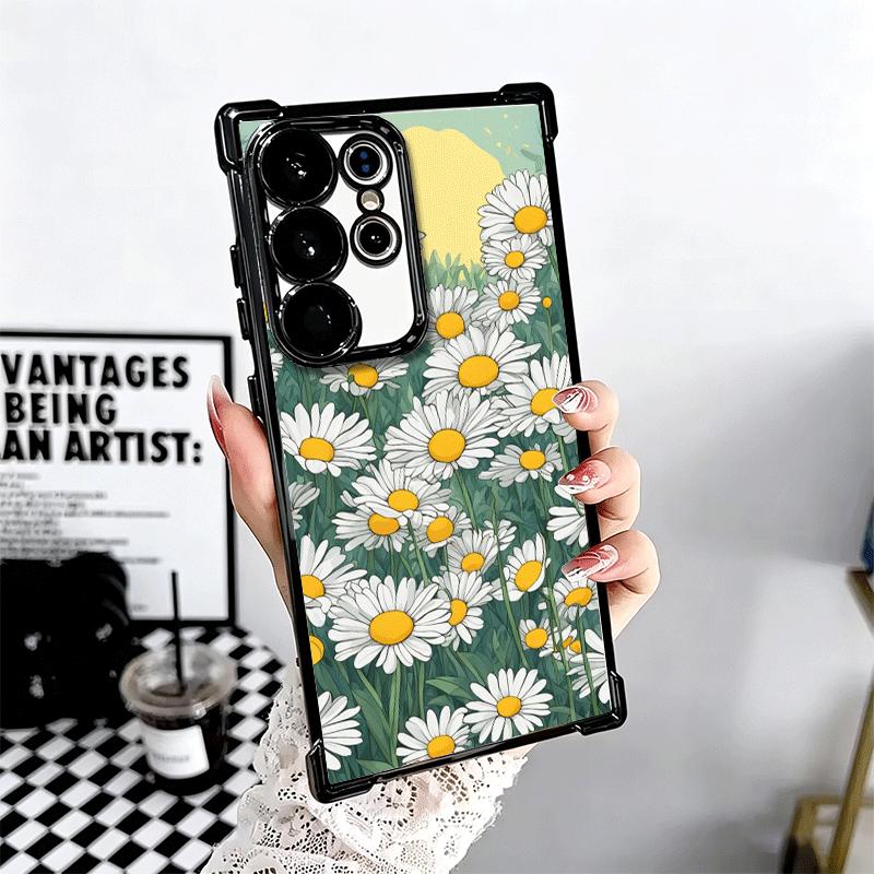 Daisy Flowers Aesthetics Plating Phone Case For Samsung Galaxy S24 S25 FE S26 Edge S23 Ultra S22 S21 Plus S20 Anti-Fall Airabag