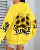 Damen Hoodie mit Sonnenblumen-Graffiti-Print, lockere Passform, mit Taschen