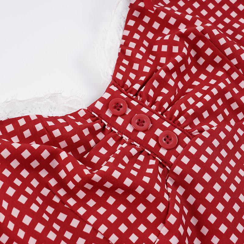 European & American Spicy Girl Lace Patchwork Camisole Dress with Plaid Color Block, Bow, and Ruffle Hem Short Skirt.