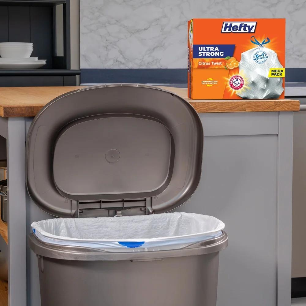 

Сверхпрочные 13-галлонные мусорные пакеты с ароматом цитрусового твиста, 110 штук, высокие кухонные мешки для мусора, контроль запаха, устойчивые к протеканию United States
