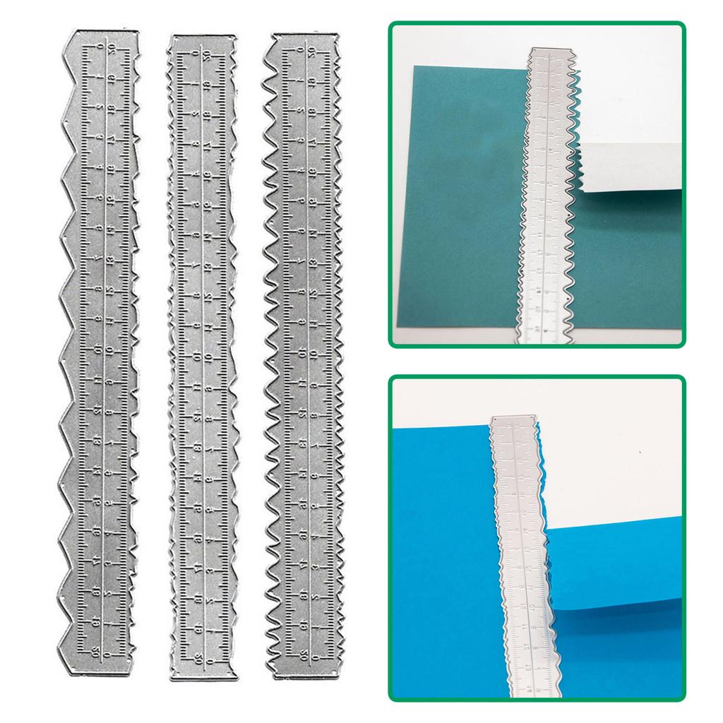 3Pcs 8.54" Aço Carbono Metal Papel Rasgando Régua Bordas Irregulares Régua De Corte De Papel Borda Ondulada Ferramenta De Medição Para Escola Escritório Cartão Fazendo Artesanato DIY