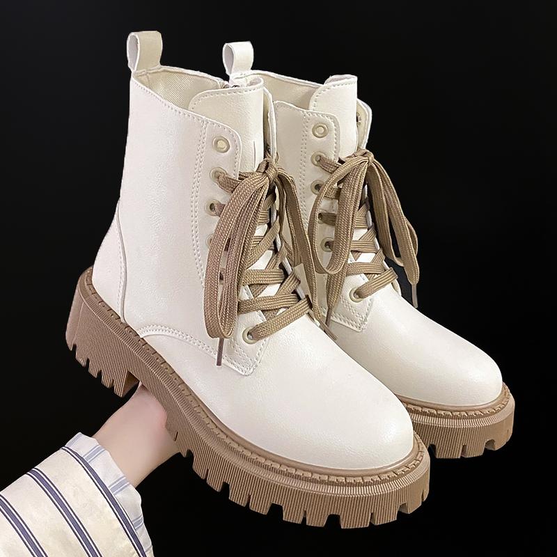 New Gothic Style Chunky Platform White Women Ankle Boots Big Size 42 Elegant Plush Walking Comfy Woman Boots D433