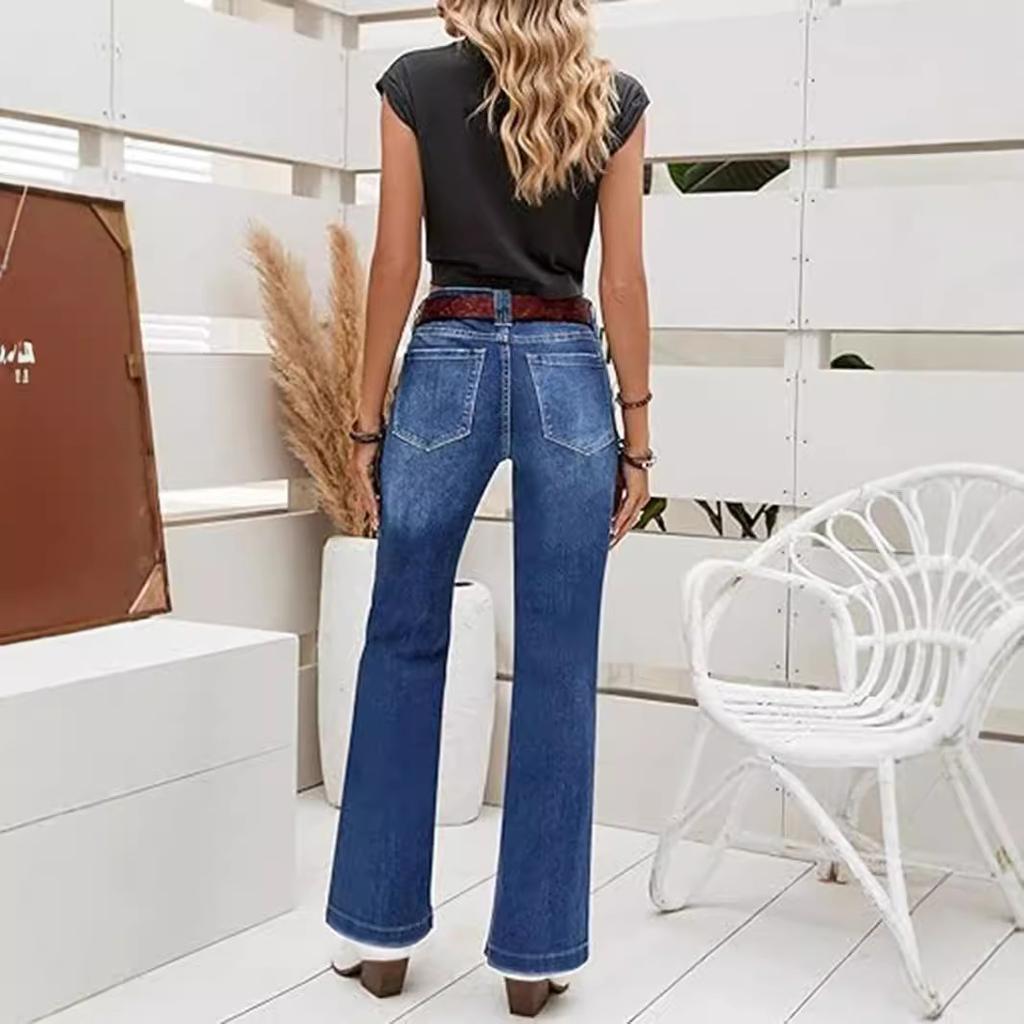 New Fashion Elastic High Waist Slim Fit Flared Jeans For Women