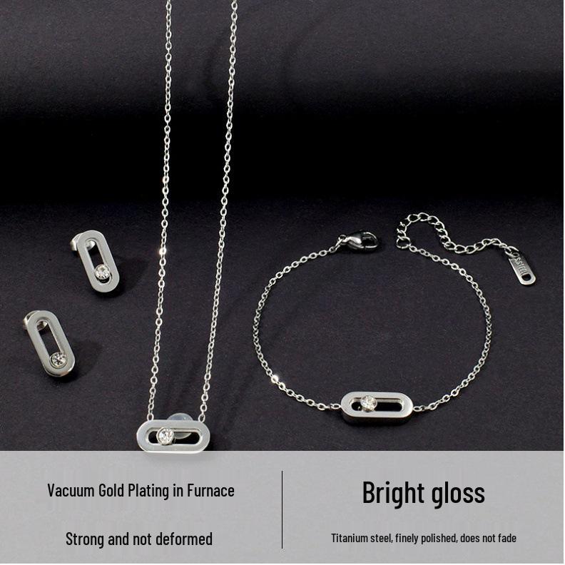 Gold-Plated Titanium Steel Jewelry Set: Necklace, Bracelet, Earrings with Geometric Zirconia - Luxurious and Versatile for Women