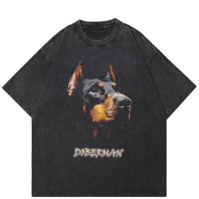 T-shirt Grafica Dobermann Streetwear Cotone Lavato Nero T-shirt Unisex Top Magliette Estiva Maniche Corte T-shirt
