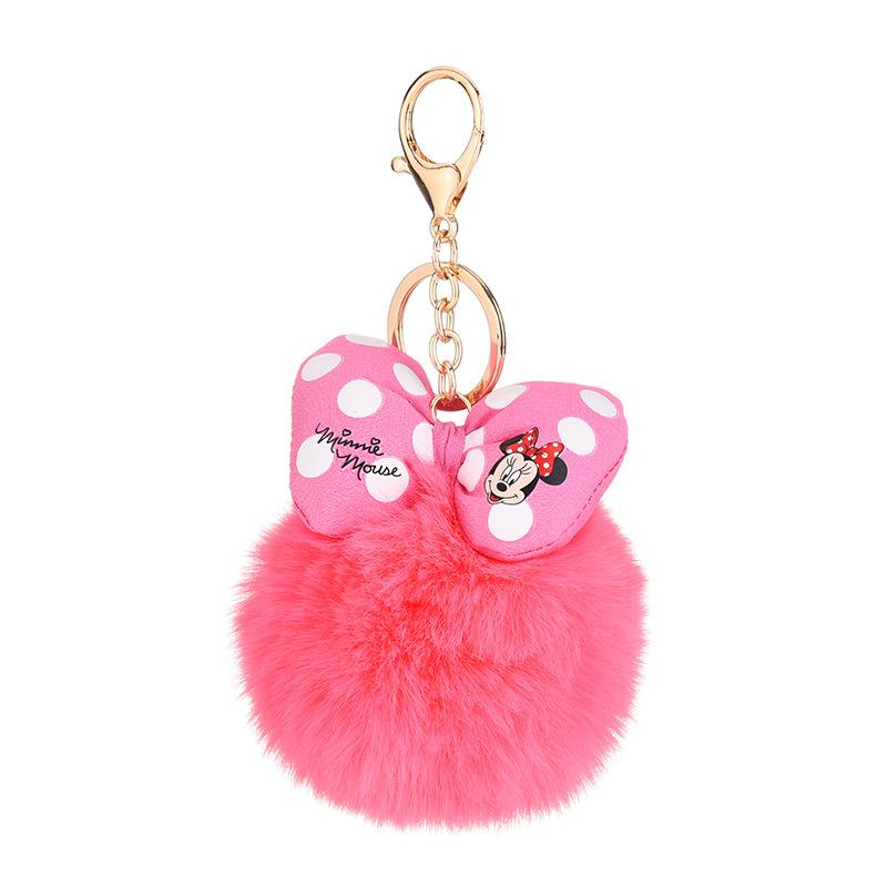 Minnie Plush Keychains Cartoon Polka Dot Bow Pom-Pom Key Ring Pendant Car Bag Ornament Girl Child Gift Toy