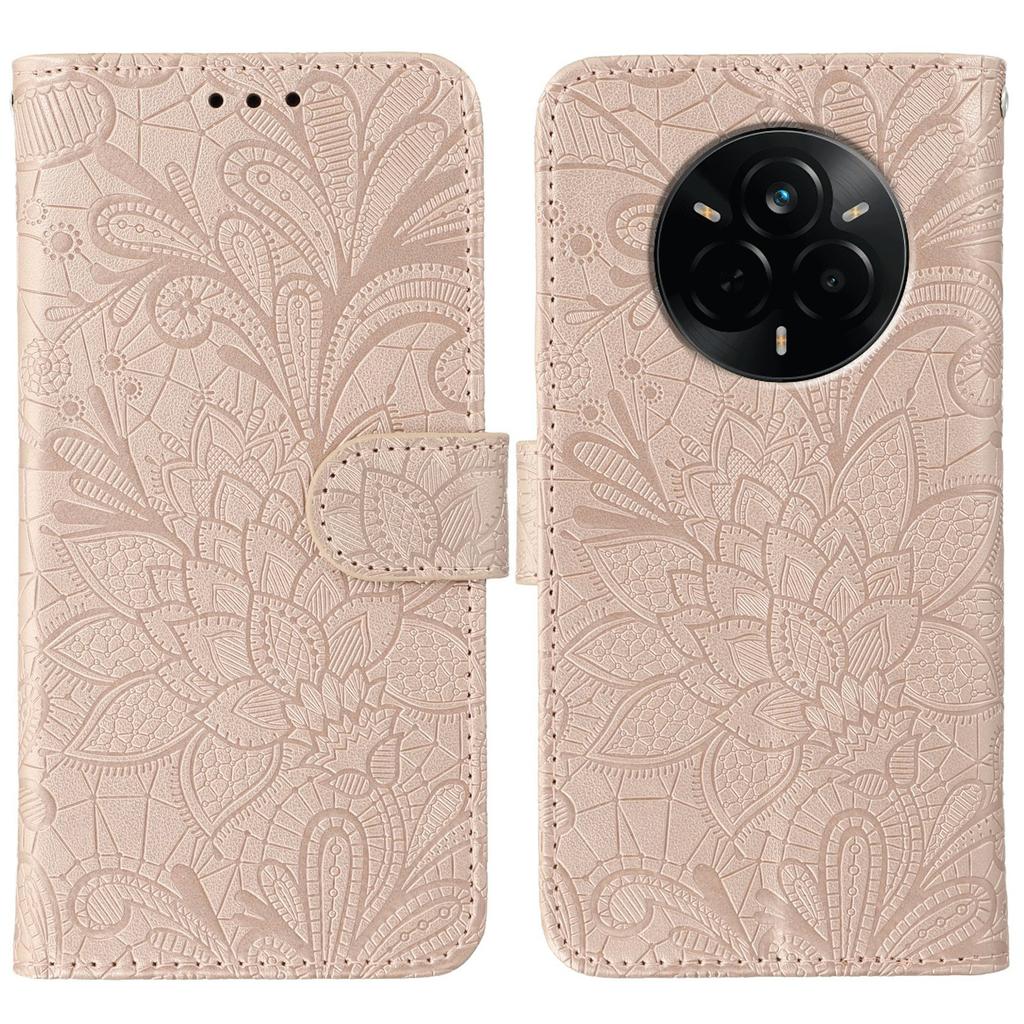 For Realme 14 Pro 5G Case Lace Flowers PU Leather Flip Wallet Phone Cover