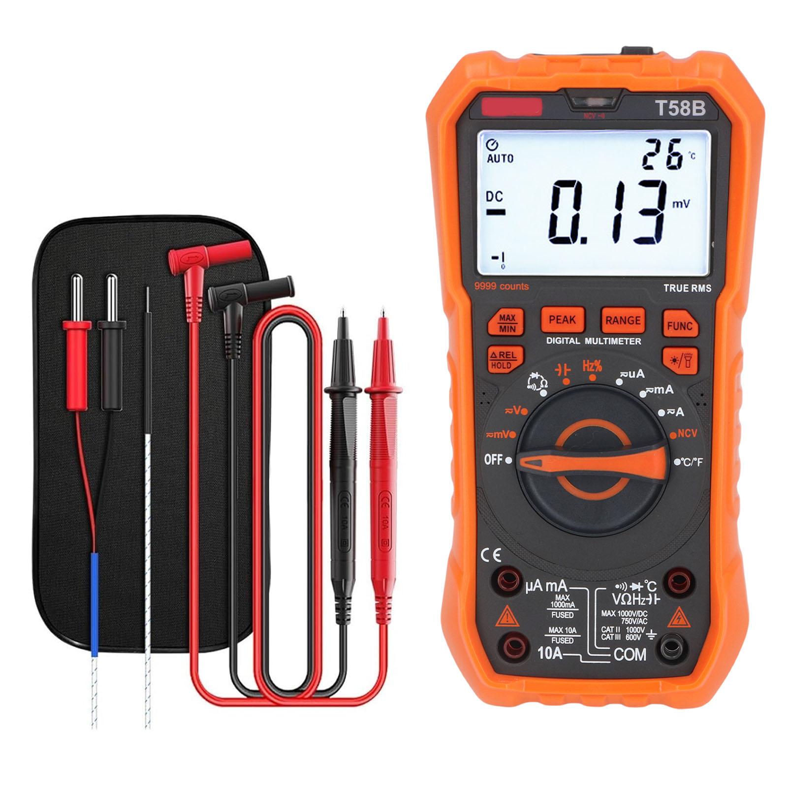 

Digital Multimeter 9999 Counts Auto Range Backlit Screen Data Hold Voltage Current Meter for Repair