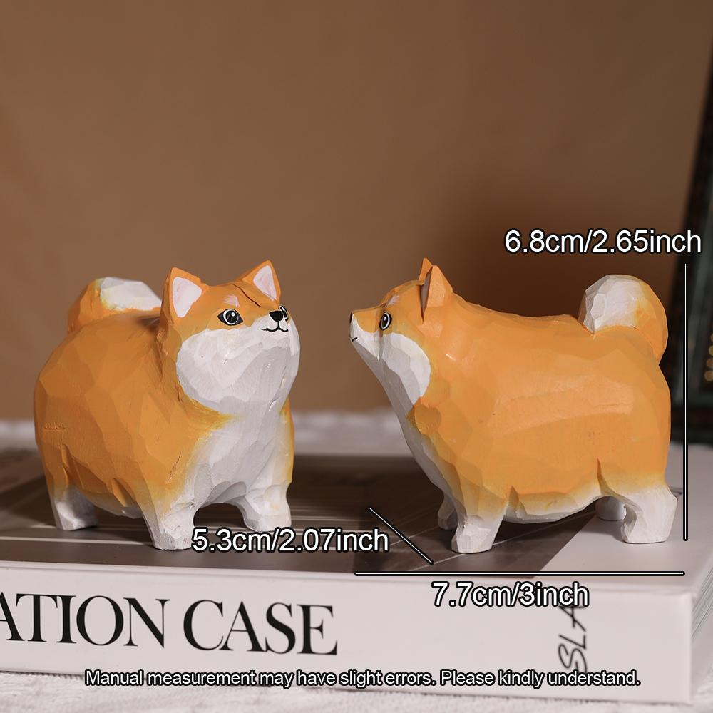 Handcrafted wood carving  Fat Shiba Inu Desk Decoration Cute Shiba Inu Figurine Home Decor Handicraft Collection Ornaments Dog