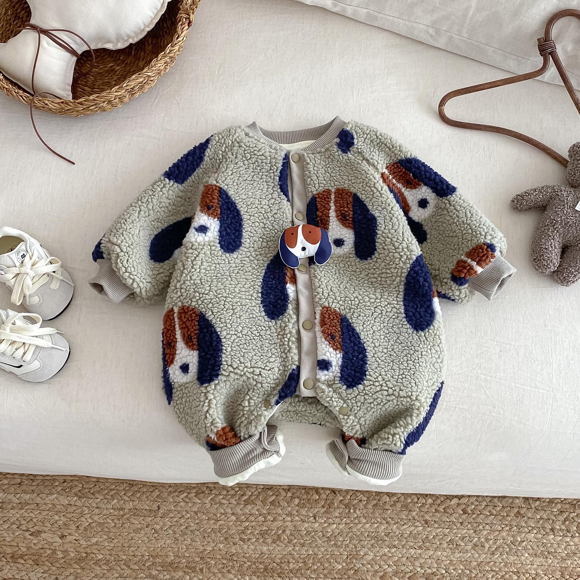 

2025 Новинка Зимний Детский Флисовый Утепленный Комбинезон-Ромпер с Мультяшным Принтом Собаки и Панды для Мальчиков