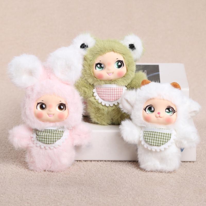 Porte-clés Charme de Sac Mignon avec Corps de Poupée Peluche, Lanière Boucle Suspendue et Détail Costume Animal Doux pour Clés et Sacs à Dos