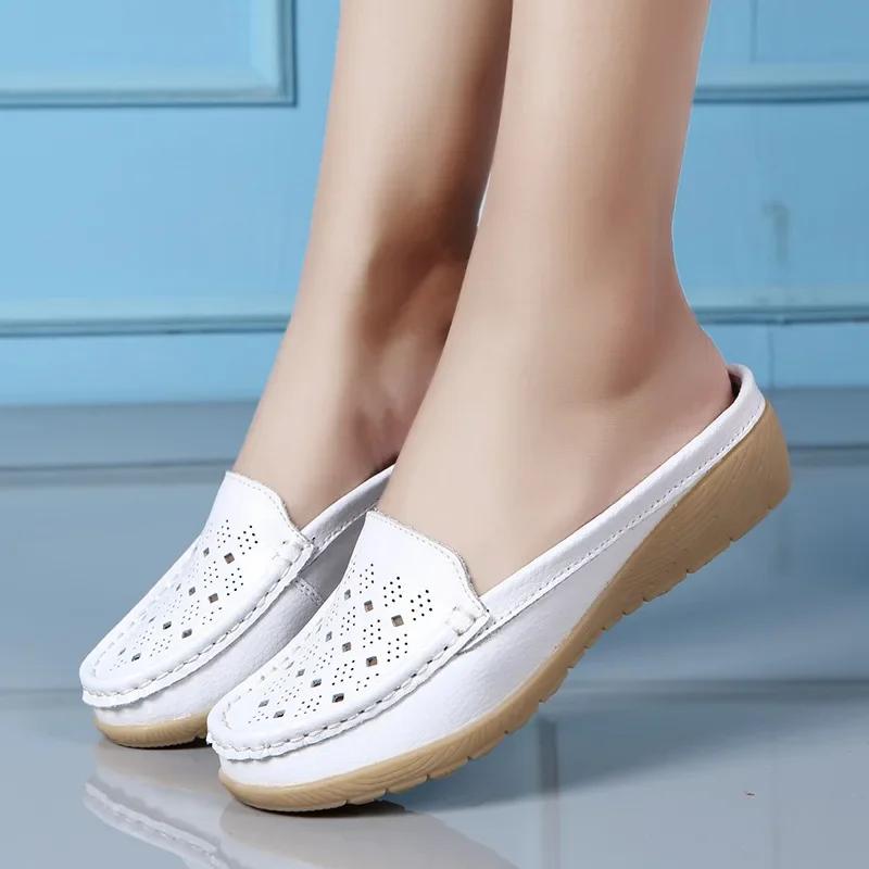 Fashion New Women's Wedge Shoes Female Round Toe Hollow Out Casual Half Slippers Moccasins Leisure Ladies Slip on Sneakers Mules