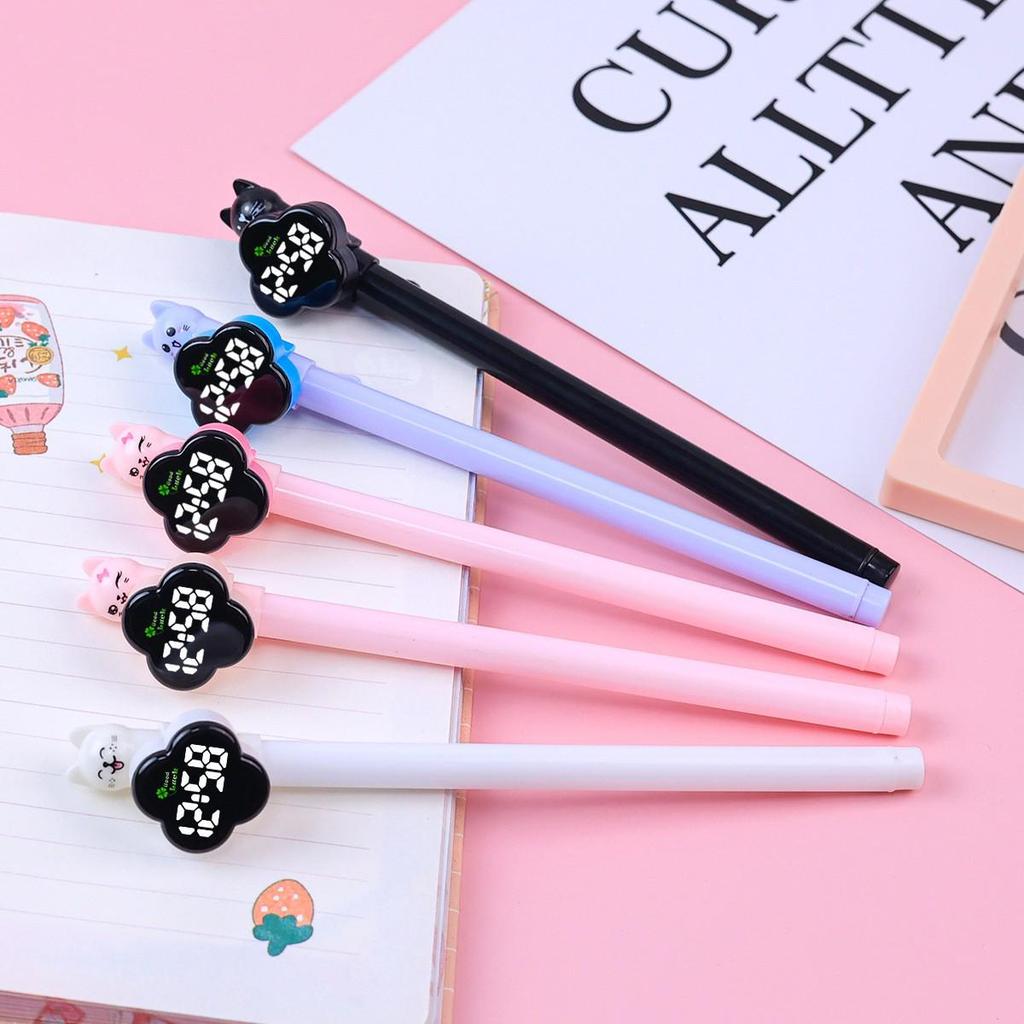 Four-Leaf Clover Stationery: Back-to-School Clock Pen Holder with Watch and Black Ballpoint Pen