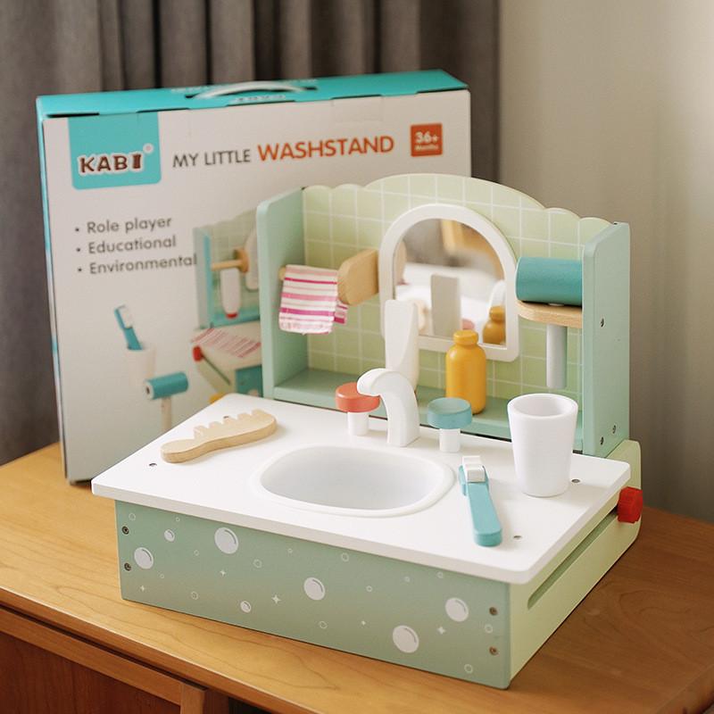 Kids Wooden Dressing Table Toy With Simulated Shampoo And Mirror For Gift