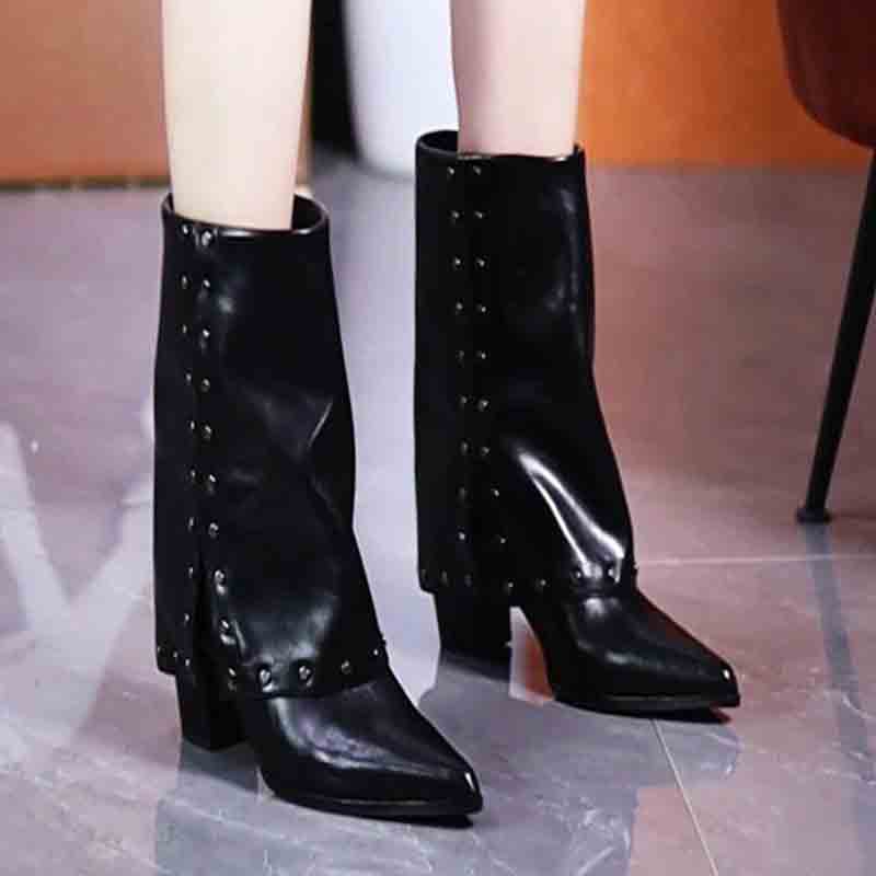 

Сексуальные высокие каблуки Женские ботинки Элегантные туфли до середины икры с острым носком Кожаные модные ботинки Туфли-лодочки Новый тренд платья Mujer Botas 40