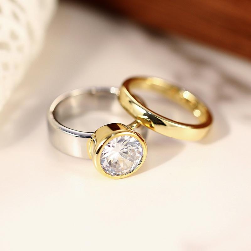 

CAOSHI Fashion Metal Style 2Pcs Set Rings for Women Two-tone Metal Ring with Brilliant Cubic Zirconia Delicate Party Accessories 6