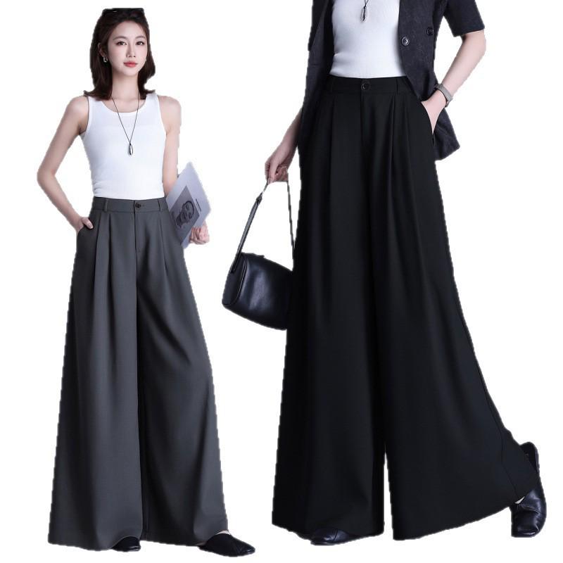 Spring Arrival High-Waisted Wide-Leg Bell Bottoms - Fashionable, Slimming, and Floor-Length