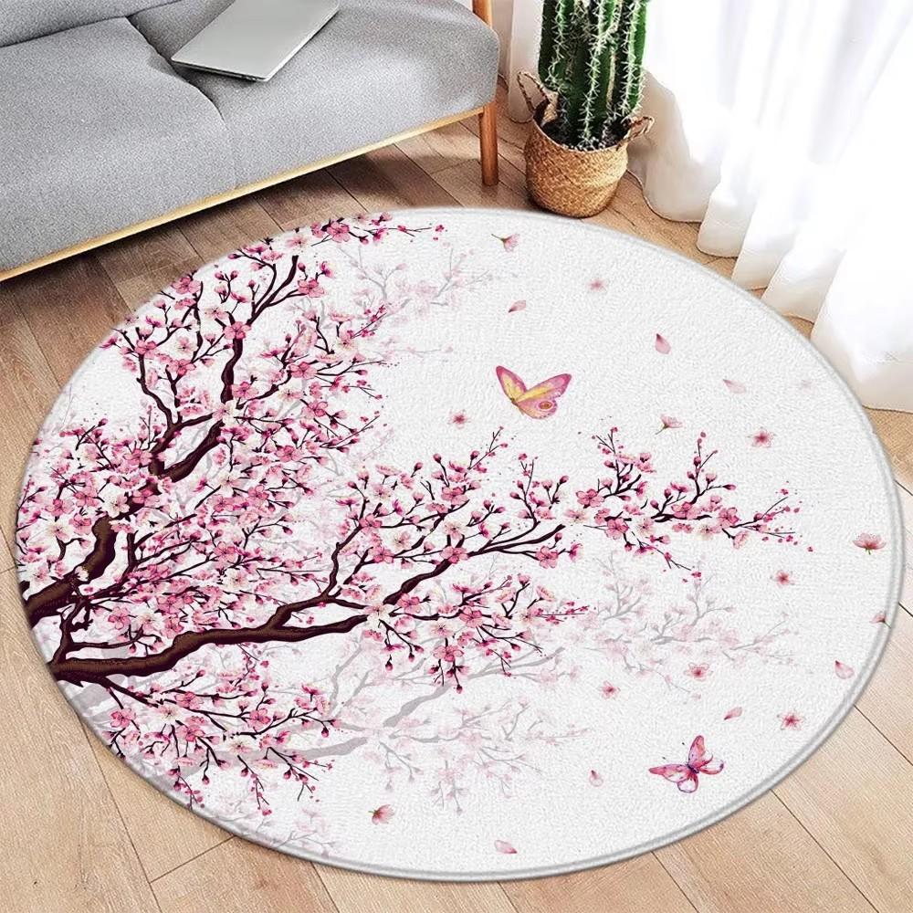 Japanese Style Round Carpet Koi Fish Lotus Cherry Blossom Flower Mountain Water Ink Art Home Living Room Bedroom Decor Floor Rug