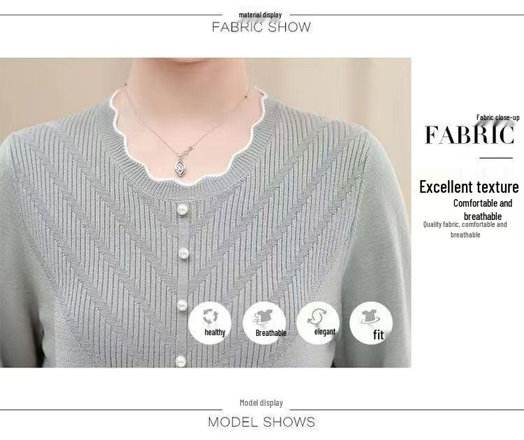 Nouveau Style 2025 Haut Tricot à Manches Longues pour Femmes d'Âge Moyen - Printemps/Automne