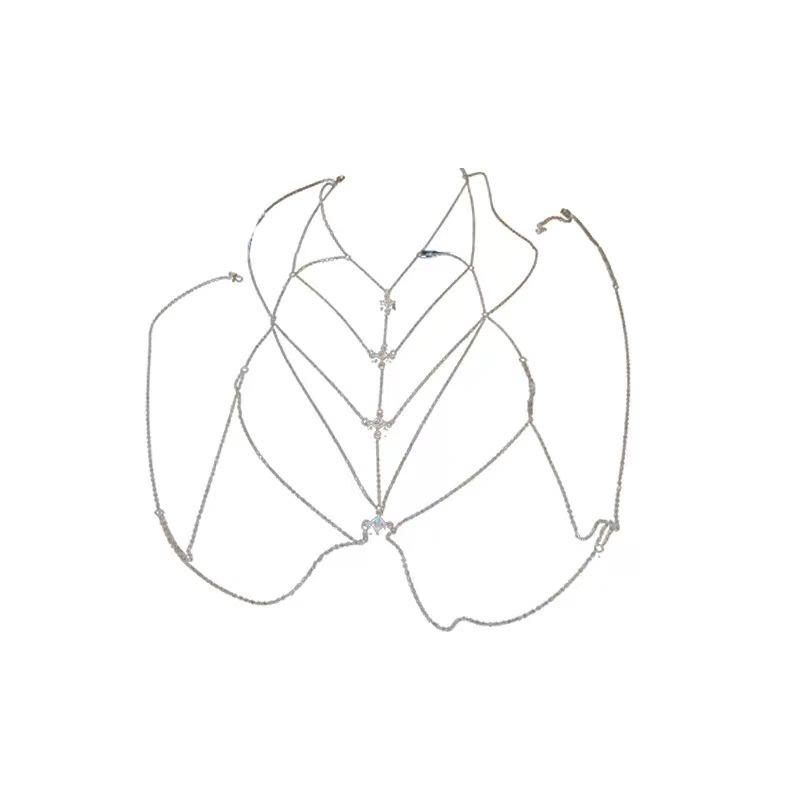 Colar de Borla de Zircônio Flash Mulheres Verão Tendência Cool Babes Corrente de Corpo Corrente de Peito Corpo Inteiro Sexy Biquíni Corrente Tridimensional para as Costas