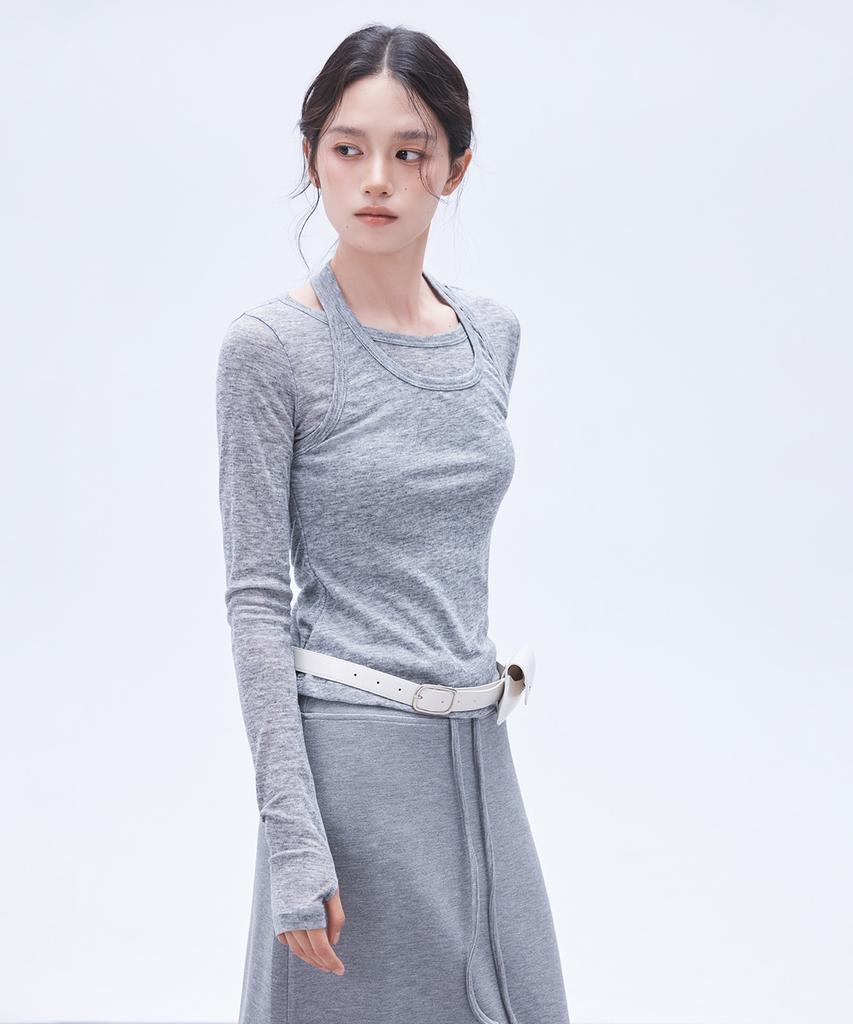 MIXXO Halter Neck See-Through Long Sleeve T-Shirt Re Lwf912C_Miwlwg31Qa