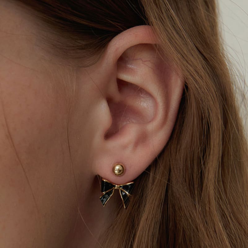 Tatiana (925 Silver) Black Party Ribbon Ear Jacket Earrings EC3076