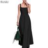 Women Elegant Square Collar Casual Sleeveless Long Dress