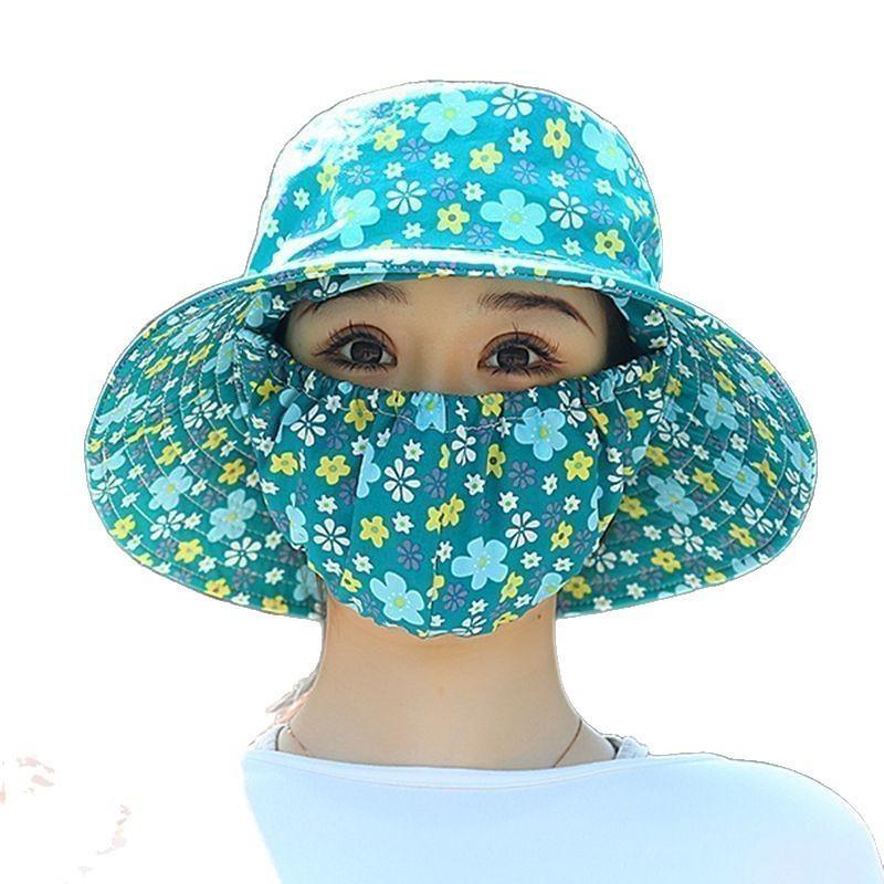 Women's Lightweight Floral Bucket Hat with Detachable Face Cover Breathable Anti-UV for Hiking Camping Vacation
