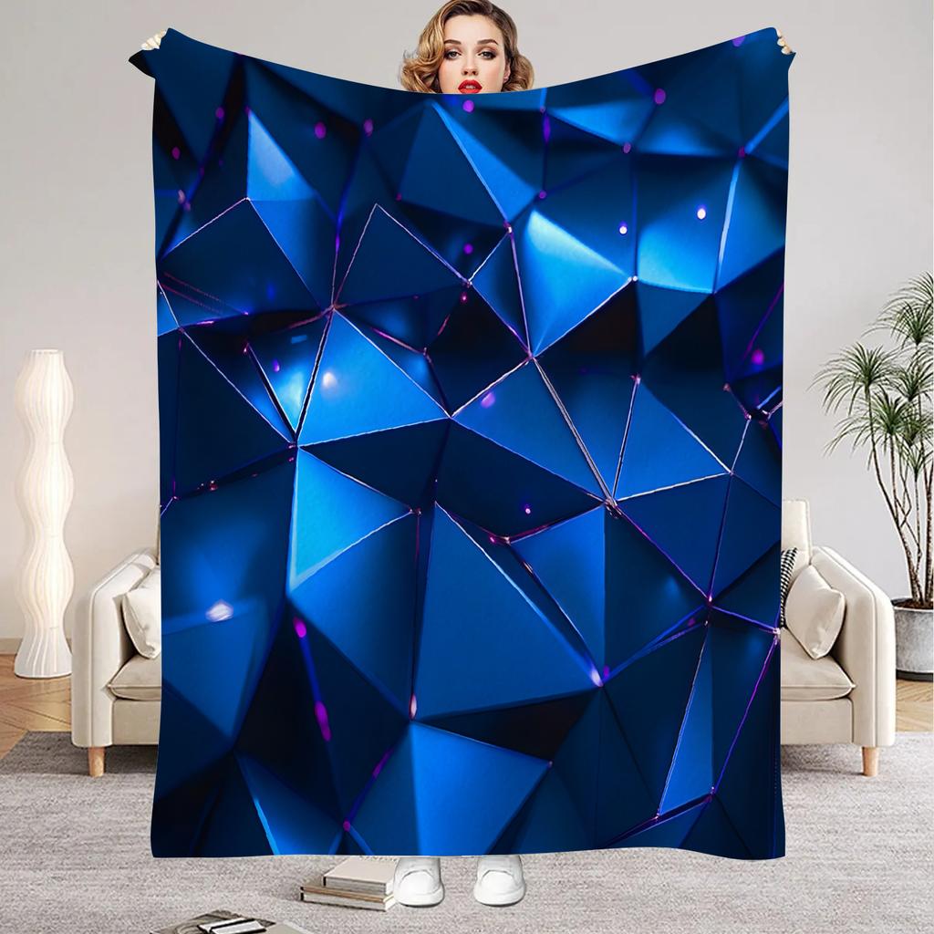 1Pc Digital Printed Solid Geometrythemed Flannel Blanket Mattress Cover Blanket for Family BedsSofasOfficesOutdoor Camping